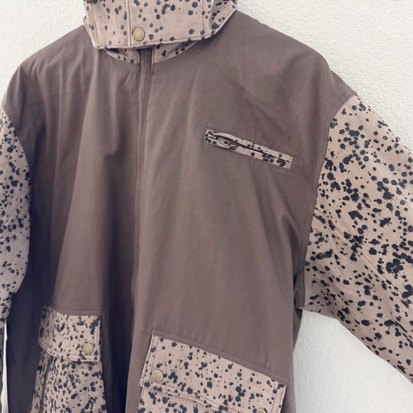 Loro Piana Storm System Jacket Mens Large Brown Cotton Leather Splatter Camo New - Picture 8 of 15